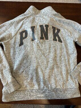 Victoria's Secret Pink Bling Heather gray Pink  1/4 Zip Dog Sweatshirt Excellent